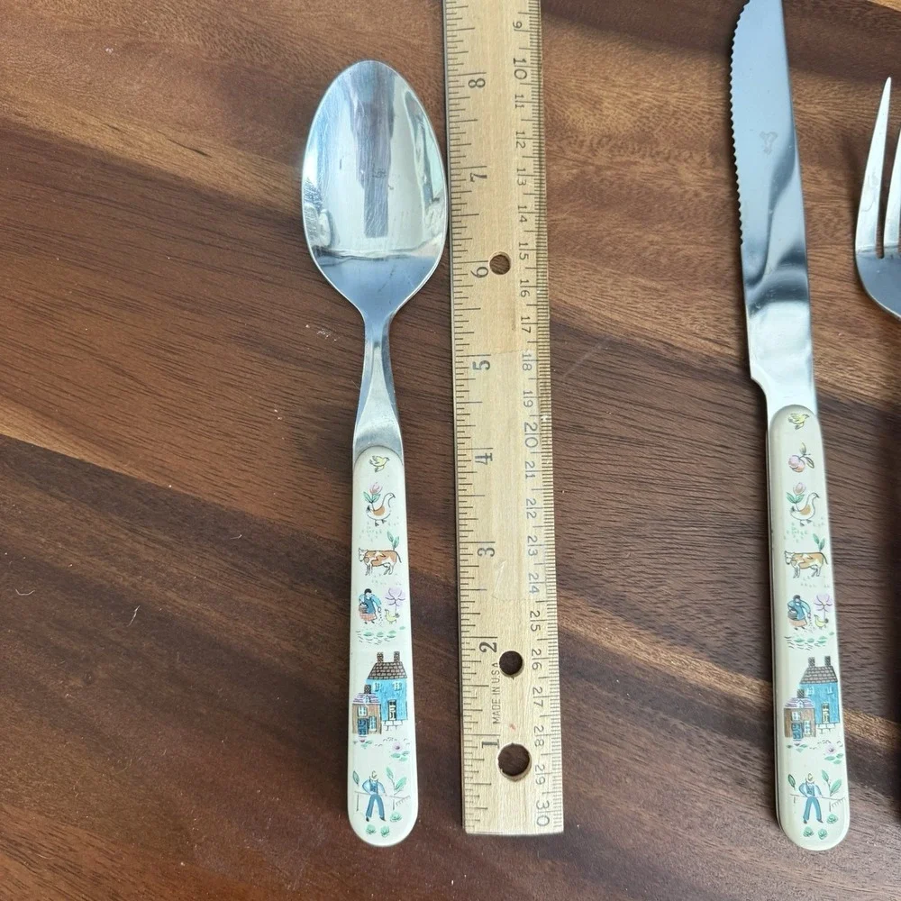 Vintage Heartland International Flatware‎ 5 Pc Place Setting Folk Art Country